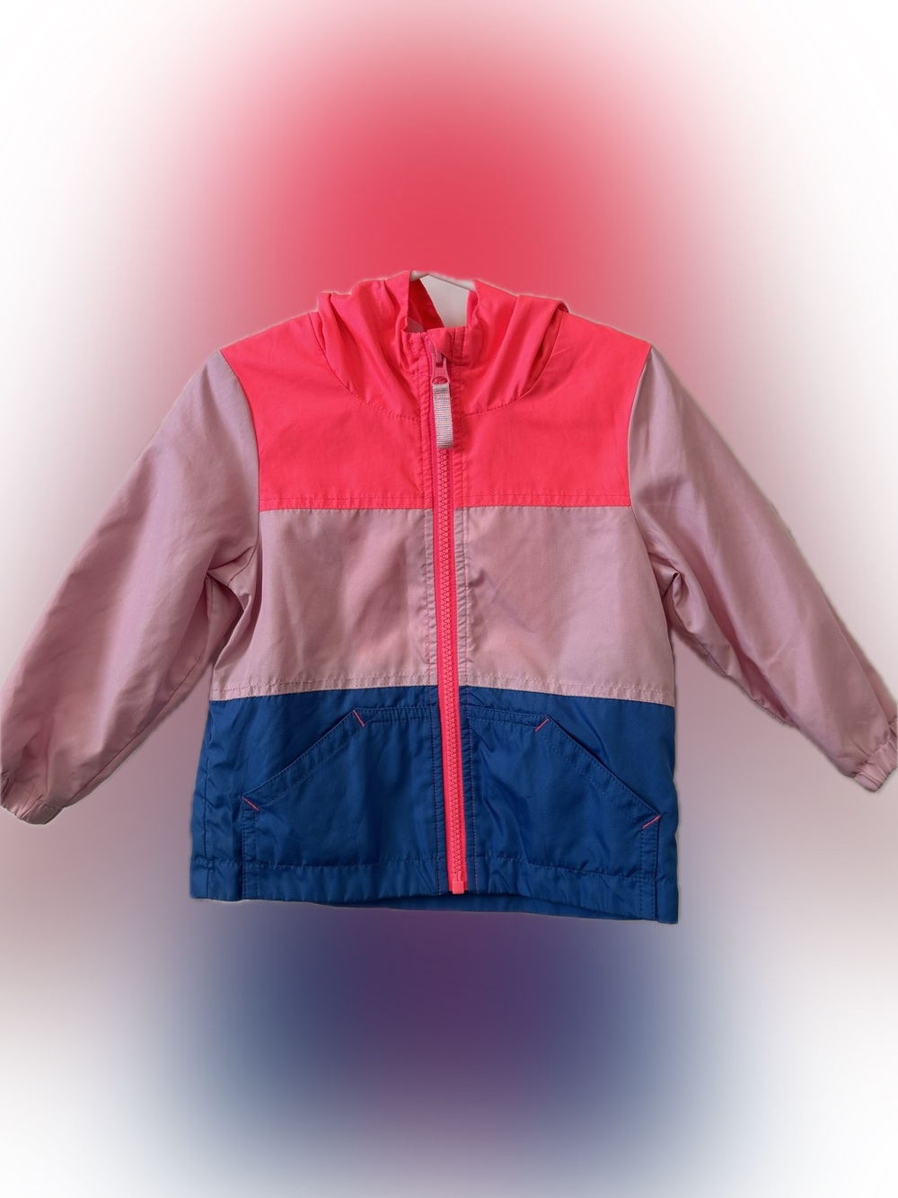 Cat & Jack Girl’s 2T Jacket Hooded Windbreaker Colorblock Pink & Blue - Picture 1 of 7